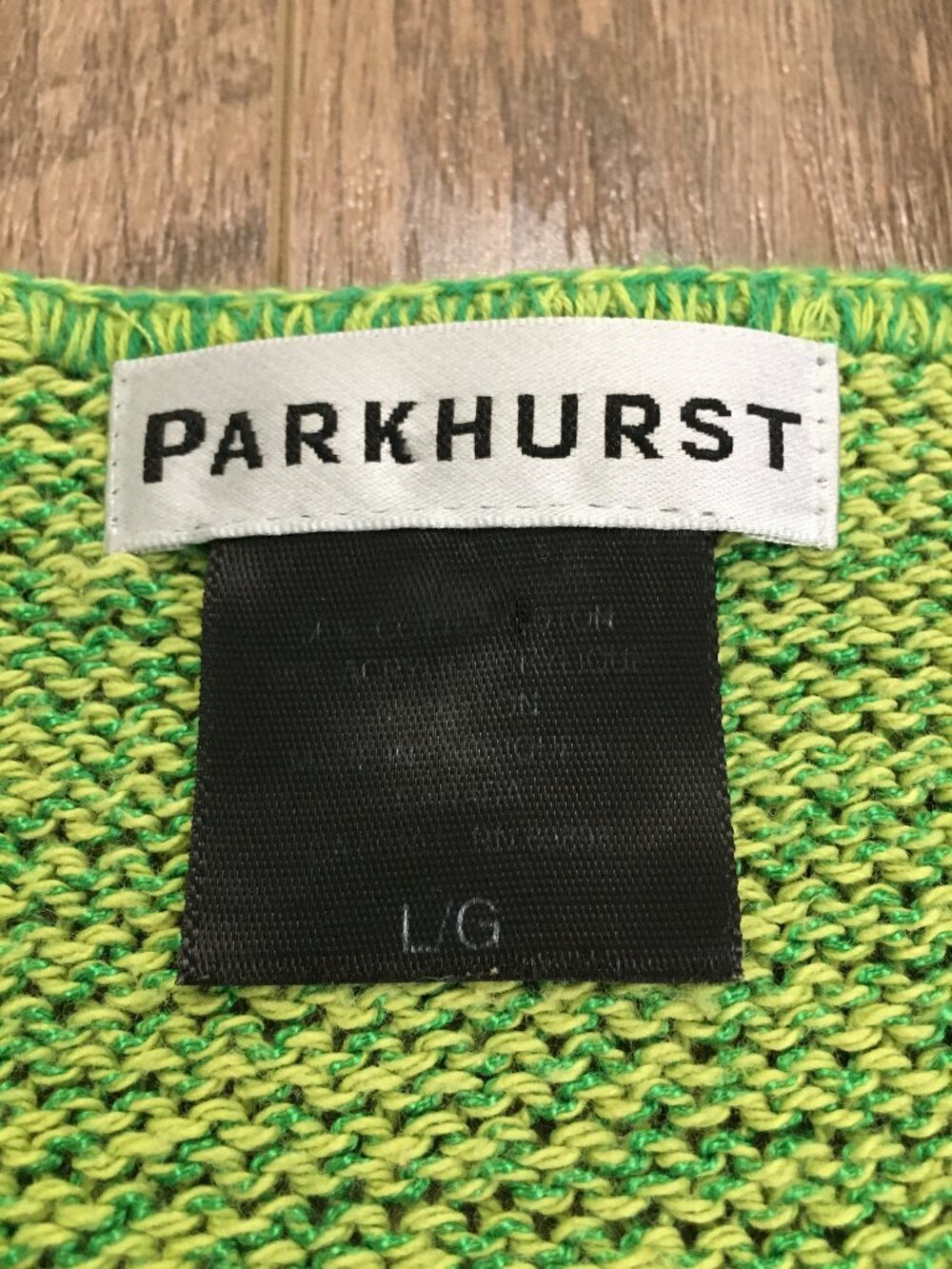 Vintage 90s Parkhurst Lime Green Knit Stitchwork Cotton Blend Sweater L - Picture 12 of 16
